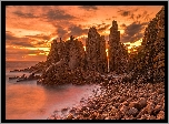 Australia, Wyspa Phillip Island, Przylądek Cape Woolamai, Morze, Zachód słońca, Skały, Kamienie