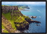 Morze, Wybrzeże, Skały, Klif, The Giants Causeway Cliffs, Grobla Olbrzyma, Kolumny bazaltowe, Hrabstwo Antrim, Irlandia Północna