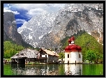 Góry, Jezioro, Koenigssee, Kościół, Św.Bartłomieja, Bawaria