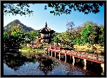 Miasto, Changwon, Pawilon, Jong, Park, Jezioro, Most