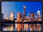 Drapacze, Chmur, Rzeka, Kolorado, Świt, Austin, Panorama, Miasta
