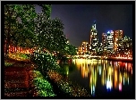 Drapacze Chmur, Rzeka, Yarra, Melbourne, Fragment, Miasta, Nocą