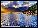Góry, Chmury, Zachód Słońca, Miasto, Kotor, Czarnogóra