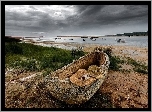 Łódź, Morze, Chmury, Plaża