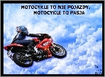Motocykl, Chmury, Napis