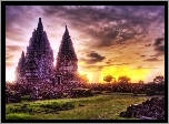 Świątynia, Prambanan, Dżungla, Chmury, Indonezja