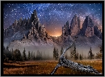 Góry, Dolomity, Masyw, Tre Cime di Lavaredo, Gwiazdy, Droga Mleczna, Konar, Prowincja Belluno, Włochy