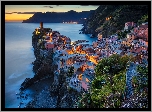 Włochy, Cinque Terre, Vernazza, Domy, Góry, Morze, Noc