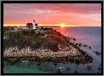 Stany Zjednoczone, Stan Massachusetts, Zatoka, Cape Cod Bay, Morze, Latarnia morska, Nobska Point Light, Promienie słońca