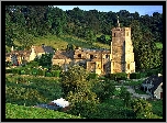 Wzgórza, Cotswolds Hills, Lasy, Kościół, Domy, Przebijające, Światło