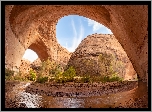 Skały, Łuk Jacoba Hamblina, Drzewa, Rzeka, Coyote Gulch, Utah, Stany Zjednoczone