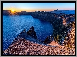 Park Narodowy Jeziora Kraterowego, Góry, Jezioro, Kraterowe, Crater Lake, Promienie słońca, Stan Oregon, Stany Zjednoczone