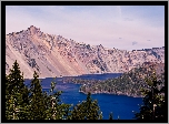 Stany Zjednoczone, Stan Oregon, Góry, Jezioro Kraterowe, Drzewa, Wyspa Czarodzieja