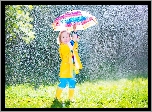 Dziewczynka, Deszcz, Parasolka