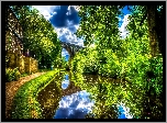 Dom, Rzeka, Drzewa, HDR
