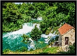 Chorwacja, Park Narodowy Krka, Dom, Wodospad, Las