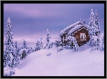Zima, Ośnieżone, Drzewa, Dom, Valdres, Norwegia