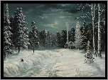 Domek, W, Lesie, Zimowa, Noc