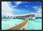 Hotel, Domki, Kompleks, Hotelowy, Morze, Molo, Niebo, Chmury