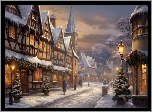 Zima, Domy, Latarnie, Boże Narodzenie