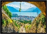 Szwajcaria, Kanton Vaud, Vevey, Góry, Alpy, Jezioro Genewskie, Domy