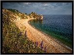 Wybrzeże Jurajskie, Łuk wapienny Durdle Door, Skały, Morze, Plaża, Hrabstwo Dorse, Anglia