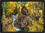 Drewniany, Młyn, Crystal Mill, Rzeka, Crystal River, Jesień, Skały, Drzewa, Kolorado, Stany Zjednoczone
