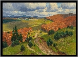 Malarstwo, Obraz, Fritz von Wille, Krajobraz, Jesień, Wzgórza, Droga