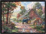 Droga, Stodoła, Ciągnik, Thomas, Kinkade