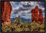 Stany Zjednoczone, Arizona, Sedona, Skały, Formacje skalne, Drzewa