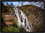 Hiszpania, Toques, Wodospad Fervenza de Brañas, Dom, Drzewa
