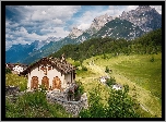 Szwajcaria, Kanton Gryzonia, Góry Alpy, Domy, Droga, Las, Drzewa