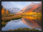 Jesień, Region, Eastern Sierra, Góry, Drzewa, Jezioro, North Lake, Kalifornia, Stany Zjednoczone