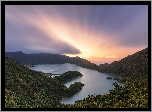 Jezioro, Lagoa do Fogo, Drzewa, Lasy, Góry, Ponta Delgada, Wyspa Sao Miguel, Azory, Portugalia