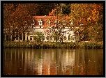 Jezioro, Drzewa, Odbicie, Restauracja Meridian, Poznań, Jesień