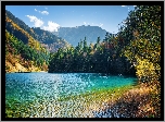 Chiny, Park Narodowy Jiuzhaigou, Jezioro Arrow Bamboo, Góry, Lasy,  Drzewa
