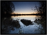 Jezioro, Drzewa, Zmrok