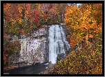 Jesień, Skały, Wodospad, Rainbow Falls, Rzeka, Kolorowe, Drzewa, Gorges State Park, Karolina Północna, Stany Zjednoczone