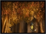 Drzewa, Liście, Lampion, Art