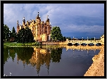 Zamek, Rzeka, Most, Drzewa, Schwerin, Niemcy