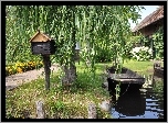 Park, Drzewa, Kwiaty, Jezioro, Przystań, Łodzie, Domy
