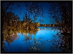 Rzeka, Drzewa, Zmrok