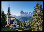 Włochy, Góry, Sassolungo, Dolomity, Kościół, Św Jakuba, Drzewa