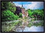 Hotel, Pensjonat, Chateau de Spycker, Jezioro, Brugia, Belgia