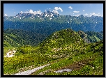 Góry, Kaukaz, Góra, Mount Chugush, Chmury, Drzewa, Trawa, Kraj Krasnodarski, Rosja