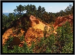 Skały, Ochra, Drzewa, Punkt widokowy, The Provencal Colorado, Roussillon, Prowansja, Francja