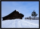 Śnieg, Domek, Zagroda, Drzewo, Niebo