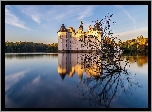 Niemcy, Zamek, Glucksburg Castle, Staw, Odbicie, Suche, Drzewo