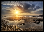 Plaża Dunraven Bay, Walia, Morze, Zachód słońca