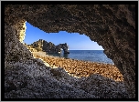 Łuk wapienny, Durdle Door, Wybrzeże Jurajskie, Plaża, Skały, Morze, Hrabstwo Dorset, Anglia